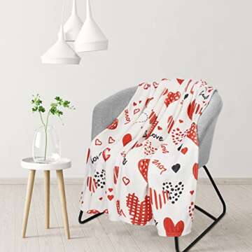 Valentine's Day Throw Blanket with Gift Bag, Red Heart Bed Blanket Romantic Love Soft Warm Blanket T...