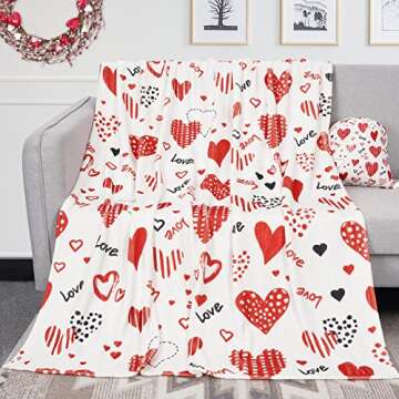 Valentine's Day Throw Blanket with Gift Bag, Red Heart Bed Blanket Romantic Love Soft Warm Blanket Throw, Love Flannel Cozy Blanket for Couch Bedding Sofa Bedroom, Red and White, 50 x 60 inch