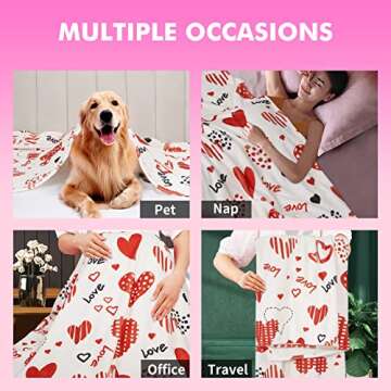 Valentine's Day Throw Blanket with Gift Bag, Red Heart Bed Blanket Romantic Love Soft Warm Blanket Throw, Love Flannel Cozy Blanket for Couch Bedding Sofa Bedroom, Red and White, 50 x 60 inch