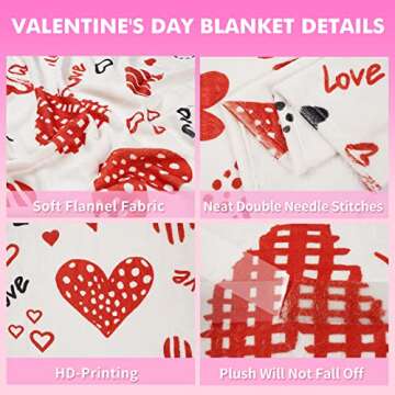 Valentine's Day Throw Blanket with Gift Bag, Red Heart Bed Blanket Romantic Love Soft Warm Blanket Throw, Love Flannel Cozy Blanket for Couch Bedding Sofa Bedroom, Red and White, 50 x 60 inch