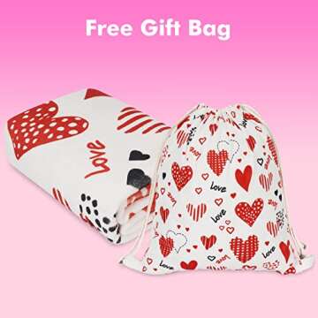Valentine's Day Throw Blanket with Gift Bag, Red Heart Bed Blanket Romantic Love Soft Warm Blanket Throw, Love Flannel Cozy Blanket for Couch Bedding Sofa Bedroom, Red and White, 50 x 60 inch