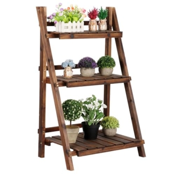 Durable Yaheetech Folding Plant Stand - Elegant 3-Tier Design