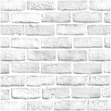 H2MTOOL Faux Brick Wallpaper, Removable Self Adhesive White Gray Wallpaper Peel and Stick for Home D...