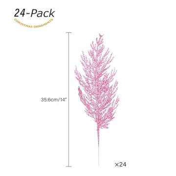 Christmas Glitter Stems 24pcs Artificial Pine Tree Picks for Christmas Tree Ornaments fillers, DIY X...