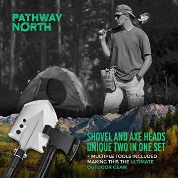 Pathway North Survival Shovel and Camping Axe – Stainless Steel Tactical, Survival Multi-Tool and Survival Hatchet Equipment for Outdoor Hiking Camping Gear, Hunting, Backpacking Emergency Kit(Black)