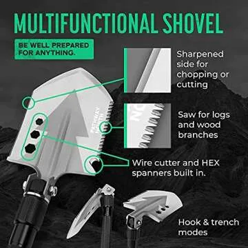 Pathway North Survival Shovel and Camping Axe – Stainless Steel Tactical, Survival Multi-Tool and Survival Hatchet Equipment for Outdoor Hiking Camping Gear, Hunting, Backpacking Emergency Kit(Black)