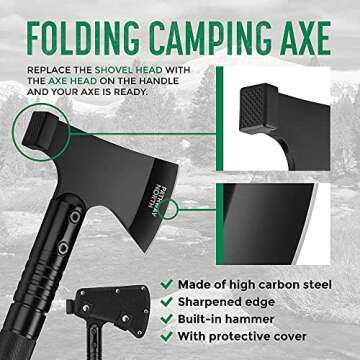 Pathway North Survival Shovel and Camping Axe – Stainless Steel Tactical, Survival Multi-Tool and Survival Hatchet Equipment for Outdoor Hiking Camping Gear, Hunting, Backpacking Emergency Kit(Black)