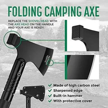 Pathway North Survival Shovel and Camping Axe – Stainless Steel Tactical, Survival Multi-Tool and Survival Hatchet Equipment for Outdoor Hiking Camping Gear, Hunting, Backpacking Emergency Kit(Black)