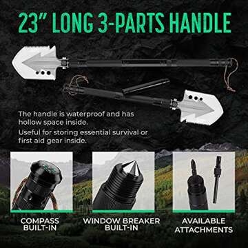 Pathway North Survival Shovel and Camping Axe – Stainless Steel Tactical, Survival Multi-Tool and Survival Hatchet Equipment for Outdoor Hiking Camping Gear, Hunting, Backpacking Emergency Kit(Black)