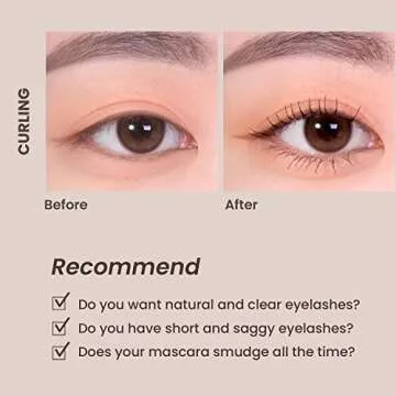 HEIMISH Dailism Smudge Stop Mascara, Curling & Lengthening, Long-lasting, Waterproof, Smudge-proof, Non-Clumping, Washable Cleansing Korean Mascara, 0.32oz/9g - Black Curling