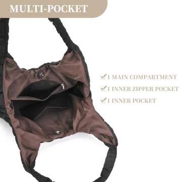 I IHAYNER Quilted Puffer Hobo Bag for Women Large Soft Puffy Shoulder Bag Quilted Carryall Tote Bag Hobo Handbags for Travel Khaki