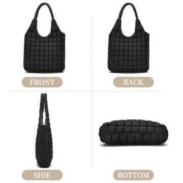 I IHAYNER Quilted Puffer Hobo Bag for Women Large Soft Puffy Shoulder Bag Quilted Carryall Tote Bag Hobo Handbags for Travel Khaki