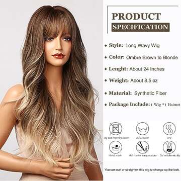 Esmee Brown ombre Blonde Wigs 24" Long Synthetic Wig with High Density Natural Headline Heat Permane...