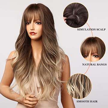 Esmee Brown ombre Blonde Wigs 24" Long Synthetic Wig with High Density Natural Headline Heat Permanent Hair Wigs for Women