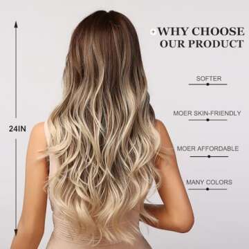 Esmee Brown ombre Blonde Wigs 24" Long Synthetic Wig with High Density Natural Headline Heat Permanent Hair Wigs for Women
