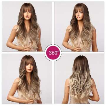 Esmee Brown ombre Blonde Wigs 24" Long Synthetic Wig with High Density Natural Headline Heat Permanent Hair Wigs for Women
