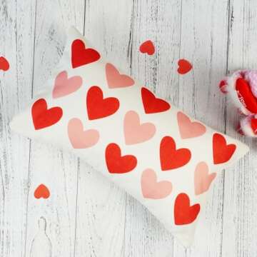 ONWAY Valentine's Day Pillow Cover 12x20 Red Pink Heart Decoration Valentine Lumbar Throw Cushion Case for Bedroom Sofa Couch Home Decor