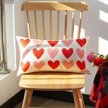 ONWAY Valentine's Day Pillow Cover 12x20 Red Pink Heart Decoration Valentine Lumbar Throw Cushion Case for Bedroom Sofa Couch Home Decor