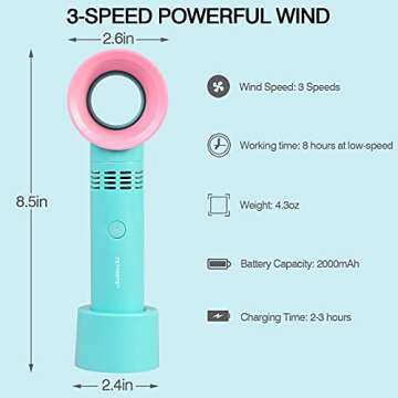 fenshine Portable USB Rechargeable Mini Fan Dryer Bladeless Handheld , Air Conditioning Blower for E...