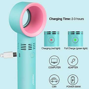 fenshine Portable USB Rechargeable Mini Fan Dryer Bladeless Handheld , Air Conditioning Blower for Essential Eyelash Extension Supplies (Blue 02)