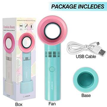 fenshine Portable USB Rechargeable Mini Fan Dryer Bladeless Handheld , Air Conditioning Blower for Essential Eyelash Extension Supplies (Blue 02)