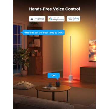 Govee Floor Lamp 2 with Matter, RGBIC Warm Cool White LED Floor Lamp Works with Alexa, 1725lm Corner Floor Lamp with Music Sync, Scene Modes, Smart Floor Lamp for Bedroom, Living Room, Silver(1 Pack)