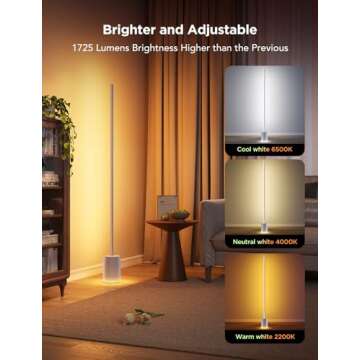 Govee Floor Lamp 2 with Matter, RGBIC Warm Cool White LED Floor Lamp Works with Alexa, 1725lm Corner Floor Lamp with Music Sync, Scene Modes, Smart Floor Lamp for Bedroom, Living Room, Silver(1 Pack)