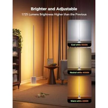 Govee Floor Lamp 2 with Matter, RGBIC Warm Cool White LED Floor Lamp Works with Alexa, 1725lm Corner Floor Lamp with Music Sync, Scene Modes, Smart Floor Lamp for Bedroom, Living Room, Silver(1 Pack)