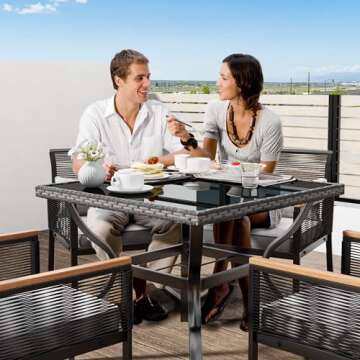 YITAHOME Patio Dining Chairs Set of 4, Outdoor Wicker Furniture Dining Chairs, All-Weather Rattan Conversation Chairs with Wood Armrest and Soft Cushions for Backyard Deck (Black+Light Gray)