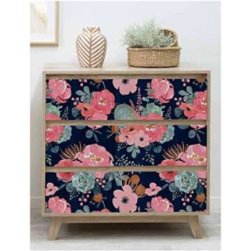 Wallpaper Floral Peel and Stick Cactus Navy Pink Vinyl Self Adhesive Prepasted Decorative (17.7in x 32.8ft)