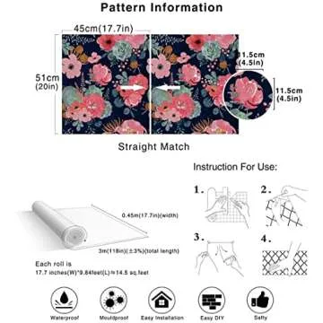 Wallpaper Floral Peel and Stick Cactus Navy Pink Vinyl Self Adhesive Prepasted Decorative (17.7in x 32.8ft)