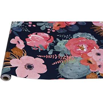 Wallpaper Floral Peel and Stick Cactus Navy Pink Vinyl Self Adhesive Prepasted Decorative (17.7in x 32.8ft)