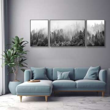 Modern Fog Forest Wall Art Canvas 3 Pieces