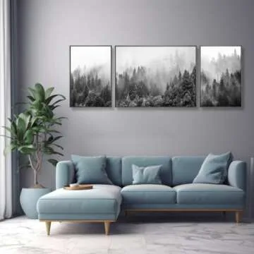 Modern Fog Forest Wall Art Canvas 3 Pieces