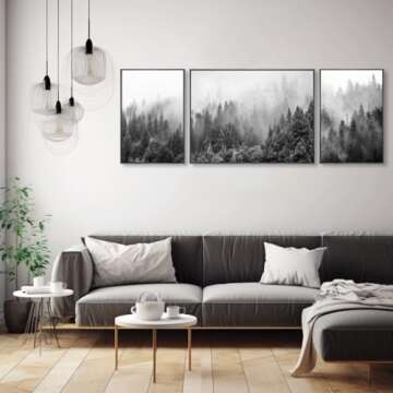 Modern Fog Forest Wall Art Canvas 3 Pieces