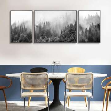 Modern Fog Forest Wall Art Canvas 3 Pieces