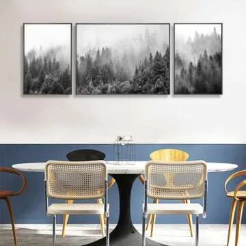 Modern Fog Forest Wall Art Canvas 3 Pieces