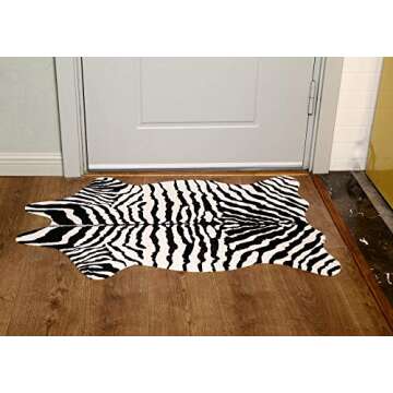 MustMat Cute Faux Zebra Print Rug Animal Print Rug Perfect Throw Rug for Office/Kids Room/Under Tables/Smaller Area 3.6x2.3 feet
