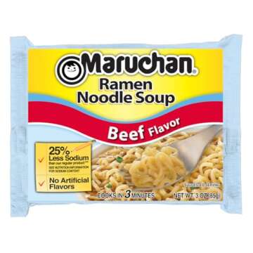 Maruchan Ramen Less Sodium Beef, Instant Ramen Noodles, Ready to Eat Meals, 3 Oz, 24 Count