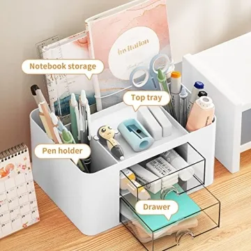 Marbrasse Pen Organizer with 2 Drawer Storage