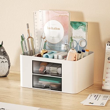 Marbrasse Pen Organizer with 2 Drawer Storage
