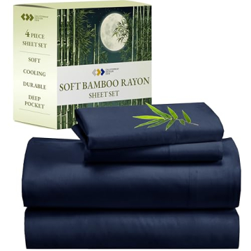 Luxury California King Bamboo Rayon Sheets - Cooling, Deep Pocket, Navy Blue