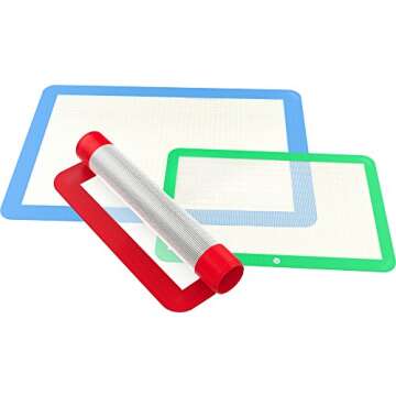 Vremi 3 Piece Silicone Baking Mat Set - Silicone Mat for Baking Sheets Nonstick - Half Quarter Sheet Silicone Baking Mats for Cookie Sheet Pans - Non Stick Rolling Silicone Baking Cooking Sheet Mats