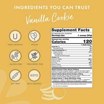 Boobie Body Superfood Protein Meal Replacement Shake, Vanilla Cookie Flavor | 19g Protein | Safe for Pregnancy, Lactation, & Motherhood | Organic, Vegan, Zero Sugar, 1 Tub (20 Servings)