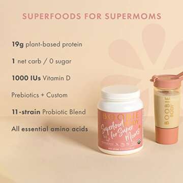 Boobie Body Superfood Protein Meal Replacement Shake, Vanilla Cookie Flavor | 19g Protein | Safe for Pregnancy, Lactation, & Motherhood | Organic, Vegan, Zero Sugar, 1 Tub (20 Servings)