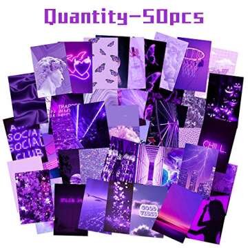 CY2SIDE 50P purple aesthetic pictures for wall collage neon collage printing set, euphoria room deco...