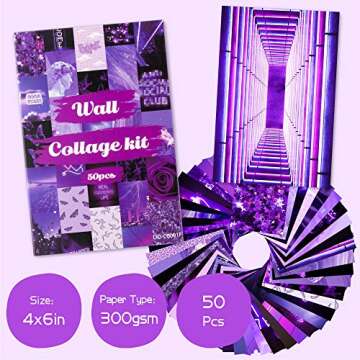 CY2SIDE 50P purple aesthetic pictures for wall collage neon collage printing set, euphoria room decoration for girls, wall art prints for room, photo display