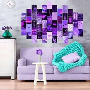 CY2SIDE 50P purple aesthetic pictures for wall collage neon collage printing set, euphoria room decoration for girls, wall art prints for room, photo display