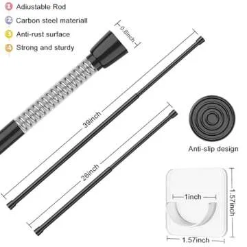 2 Pack Tension Rods Spring Tension Curtain Rod, 26 to 39 Inch Adjustable Black Tension Rod, Small Cu...