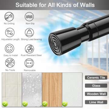 2 Pack Tension Rods Spring Tension Curtain Rod, 26 to 39 Inch Adjustable Black Tension Rod, Small Curtain Rods Spring Loaded Curtain Tension Rods for Window, Bathroom, Cupboard, Kitchen, Home